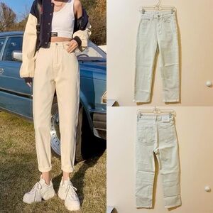 NEW Beige High Waisted Straight Leg Cropped Ankle Jeans